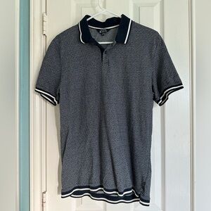 Ben Sherman Navy Blue and Gray Geometric Pattern Polo size Medium